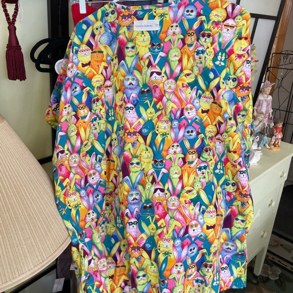 Bunny Rabbit Rabbits Easter scrub top Cotton Scrubs & Co. medical vet size large - Picture 5 of 5